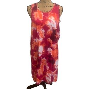 Tank Dress Swim Cover Tie Dye Orange Pink‎ White Cotton Loungewear Size XL